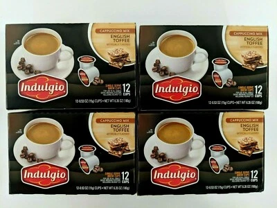(48) Indulgio English Toffee Cappuccino k-cups 4 Boxes of 12 Pods Coffee Keurig