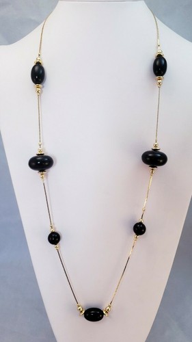 VETEMENTS Collana dichiarazione catena metallo tono oro brillante perline lucite nere grosse