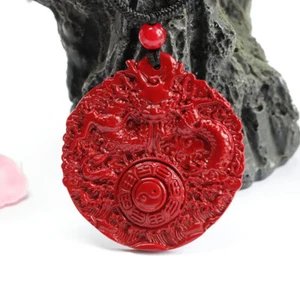 Cinnabar Dragon Pendant Necklace Stone Jewelry Charms Natural Talismans Energy - Picture 1 of 9
