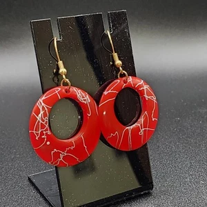 Divertidos Pendientes Funky Vintage Años 80 90 Círculo Rojo Audaz Salpicaduras Pintura Vibrante Retro - Imagen 1 de 4