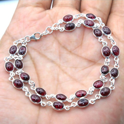 VALENTINO Bracciale Granato Rosso Argento Sterling 925 Bracciale Doppia Linea Regali Per Lei