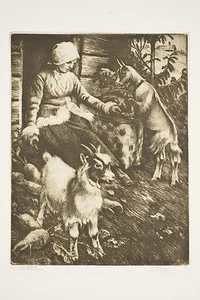 Femme Assise et ses chèvres par Ernst KÛSEL Héliogravure début XX° - Picture 1 of 1