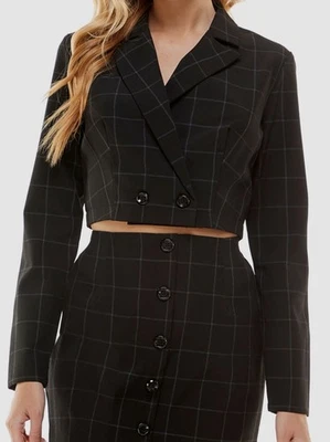 Jaqueta Blazer Kingston Cinza Feminina Júnior Preta Xadrez Tamanho P - Imagem 1 de 2