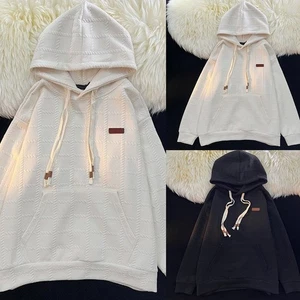 Loose Sweatshirt Plaid Hoodie Hooded Neckline Plaid Pattern Relaxed Fit - Picture 1 of 24