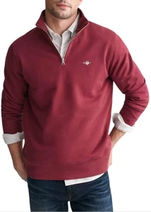 GANT Mens Regular Shield Half Zip Sweatshirt Plumped Red - Picture 1 of 11