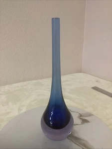 Murano Kunst Glas Träne Tropfen Blume Knospe Vase 10" Kobaltblau & Klar - Schneller Versand - Bild 1 von 14
