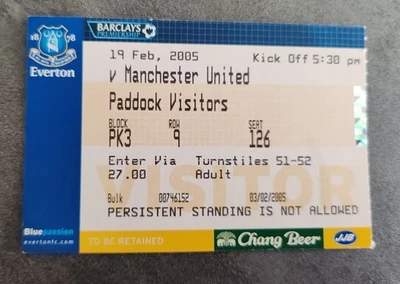 Biglietto partita Everton V Manchester United Premier League 2004/05 blu/giallo  - Immagine 1 di 3