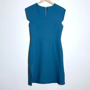 Vestido Vaina Derek Lam Mujer 8 Azul Teal Lana Seda Italia Minimalista Oficina - Imagen 1 de 16