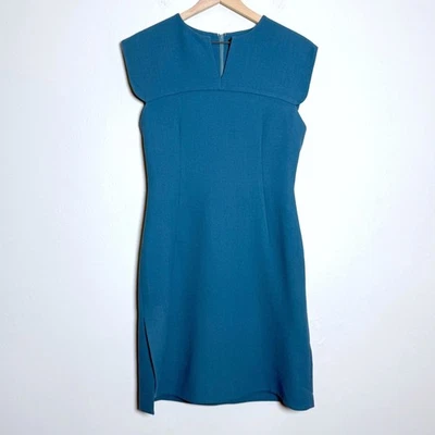 Derek Lam Womens Sheath Dress 8 Blue Teal Wool Silk Italy Minimalist Office - Image 1 of 4