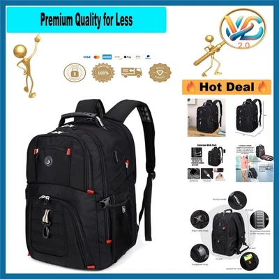 Mochila de viaje para computadora portátil Shrradoo 50L carga USB resistente al agua negra nueva Foto 1 de 4