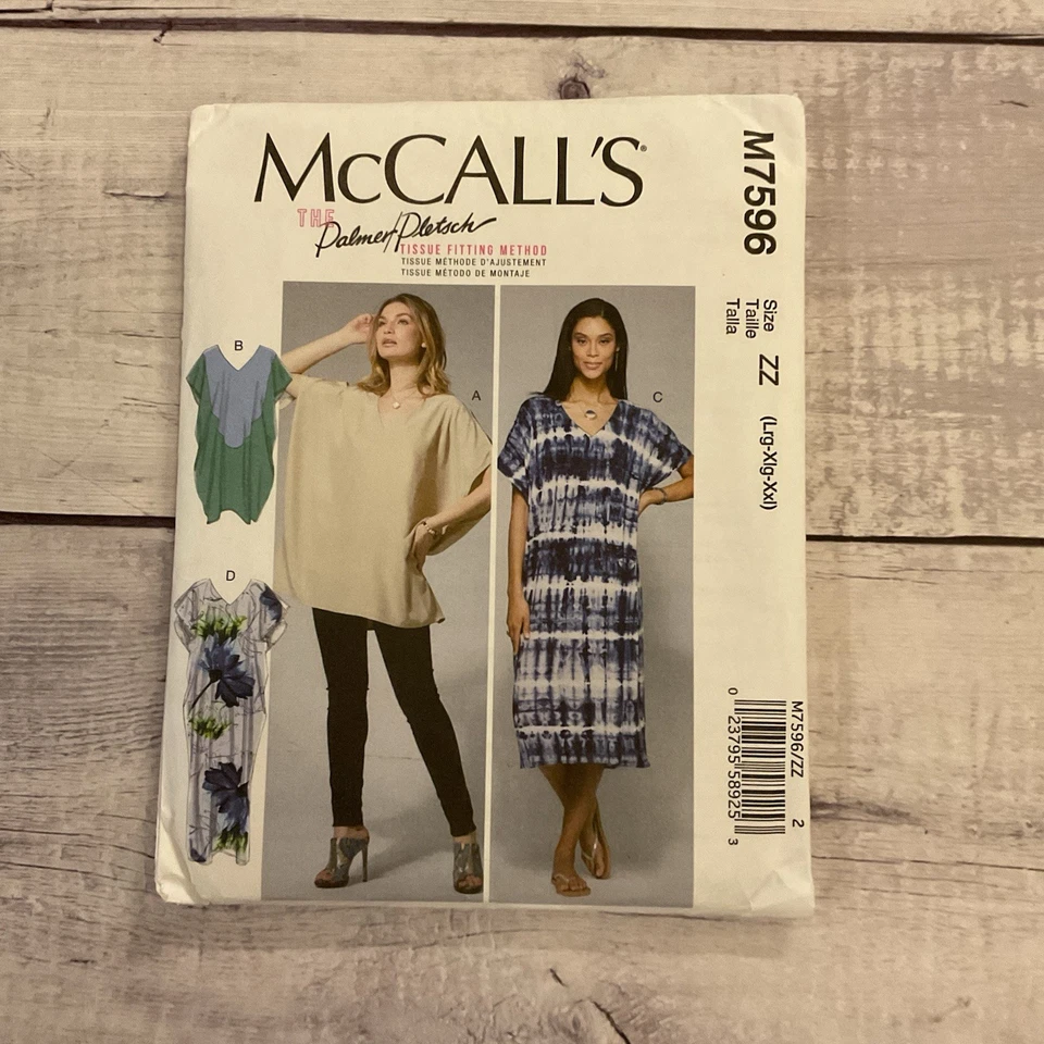 McCalls 7596 Sewing Pattern Dress Tunic Top Midi Maxi Loose Fit Size L-XXL UNCUT - Image 1 of 3