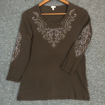 Reba Shirt Womens Large Rhinestone Studded Long Sleeve Western Boho Made USA - Image 1 of 4