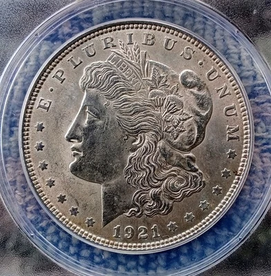 1921 P  Morgan Silver Dollar ANACS Graded AU 58. - Image 1 of 4