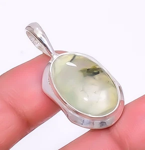 Prehnite Handmade Silver Plated Jewelry Pendant 1.40" T64, Christmas Gift - Picture 1 of 6