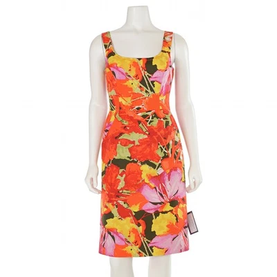 St. John Knits Floral Sheath Dress in Orange Multi sz 2 - Image 1 of 4