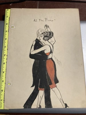 1920s Art Deco Original Fashion Illustration Flapper Women Ink Drawing Signed - Image 1 of 3