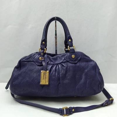 Bolso Cartera Marc By Marc Jacobs Cuero Guijarro Púrpura Doble Asas Cremallera Foto 1 de 4