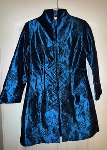 ROBE VESTE CHINOISE SHANGHAI SOHO MI-LONGUE BLEUE BRODÉE FLORALE MEDIUM - Photo 1/7