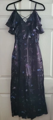 Mono Rachel Zoe Negro 100% Seda Mujer 6 Volantes Cuello Borla Corbata Nuevo con Etiquetas $495 Foto 1 de 4