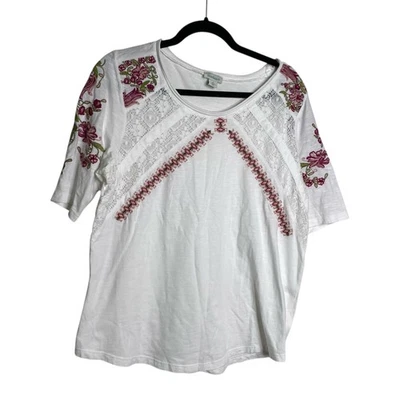 Sundance Floral Embroidered Floral Crochet Boho Cottage Core Top White Size M - Image 1 of 4