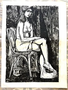 Rafael Tufino Barbara Woman Seated Woodcut Prints Puerto Rico 1958 - Picture 1 of 4
