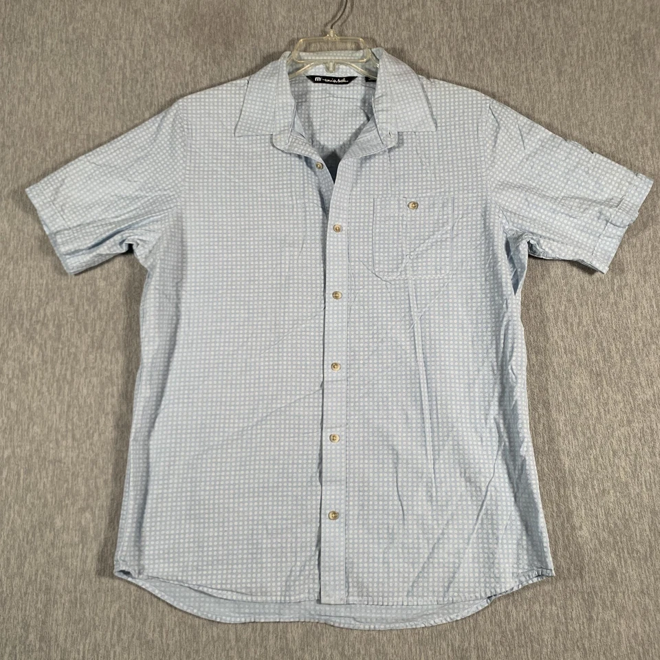 TravisMathew Shirt Mens Large Blue White Dot Short Sleeve Button Up Casual - Image 1 of 4