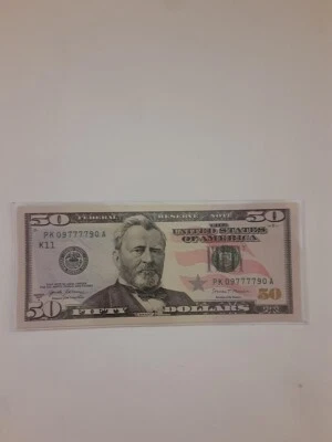 2017 $50 Dollar Bill Ultra Rare Serial Number, Repeater + Reversable # 09777790 - Image 1 of 2