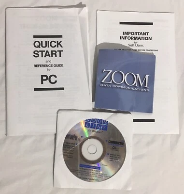Vintage ZOOM 56k Modem CD-ROM Software Manual & Brochure Windows 3.1 95 98   - Image 1 of 4