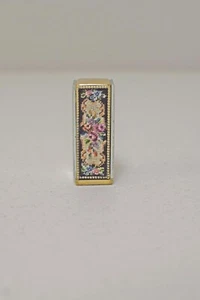 VINTAGE Black Floral Petit Point Tiny Lipstick Holder Mirrored Sides - Picture 1 of 7