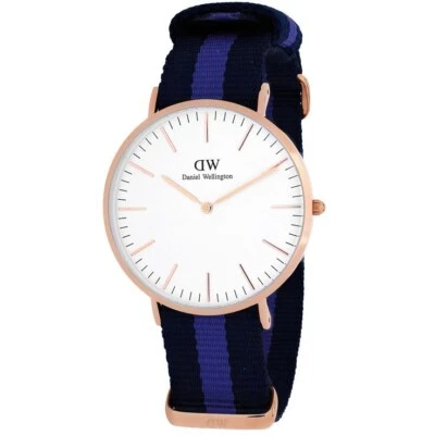 Reloj Daniel Wellington 0504DW Clásico Swansea Cáscara de Huevo Esfera Blanca Púrpura Nylon Foto 1 de 4