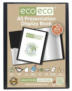 eco eco A5 Display Book 50% Recycled 20 Pocket Black Presentation File Folder - Picture 1 of 2