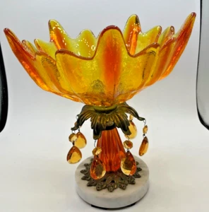 Vintage MCM Glass Bowl Centerpiece with Crystal like Decor and Marble Base! - Picture 1 of 9