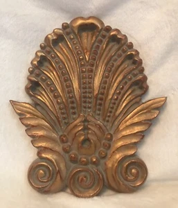 Vintage Gold Ornate Wall Hanging Plaque, 11” x 10, Great over Picture, Bed Crown - Picture 1 of 12