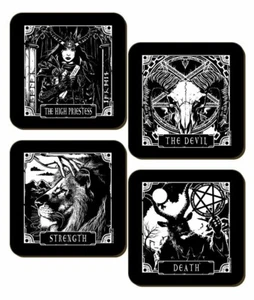 Deadly Tarot 4 Piece Coaster Set, The Devil, Strength, High Priestess & Death - Picture 1 of 4