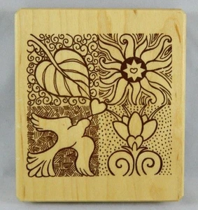 Inkadinkado Galerie Vernissage 4 Square woode Block Mounted Rubber Stamp Peace - Picture 1 of 6