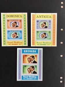 DOMINICA/ANTIGUA/GRENADA 1973 M/SHEETS OF ROYAL WEDDING MNH. - Picture 1 of 1