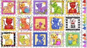 Loralie Designs - Cat Happy White Quilting And Crafting Fabric Panel Size 44x24 - Picture 1 of 2