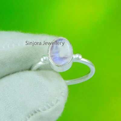 Rainbow Moonstone 925 sterling silver handmade Gift Ring US size 5 to 10 - Image 1 of 4