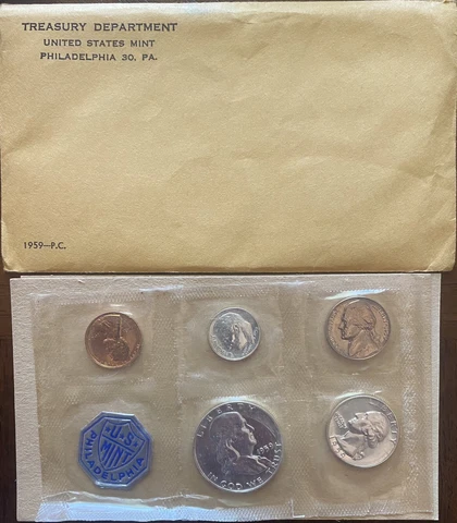 1959 SILVER PROOF SET IN ORIGINAL MINT ENVELOPE  FREE U S SHIPPING Cover