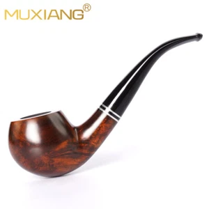 Handcrafted Briar Pipe Curved Stem Wooden Tobacco Smoking Pipe Decoration Ring - Picture 1 of 9