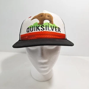Quicksilver Trucker Hat Mesh Cap White Black Adjustable Cali Bear Logo Skate - Picture 1 of 13