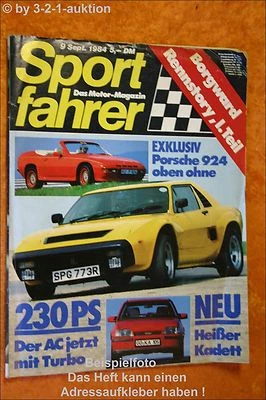Sportfahrer 9/84 AC 3000 Porsche 924 Cabrio BMW 323i Opel Kadett GSI - Immagine 1 di 2