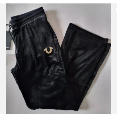 Pantalones deportivos True Religion de terciopelo con logotipo de lámina para mujer talla S XL negros Foto 1 de 4