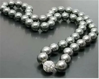 Pretty 10mm Natural Gray South Sea Shell Pearl Round Gemstone Beads Necklace 18" - Image 1 of 4