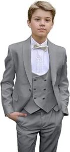 Boys 3 Pieces Tuxedo Suit Slim Fit Formal Suits for Boys Toddler Suit Jacket - Picture 1 of 39