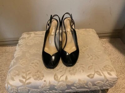 Zapatos de tacón YSL de cuero negro amarillo tributo punta abierta talla 35,5  Foto 1 de 4