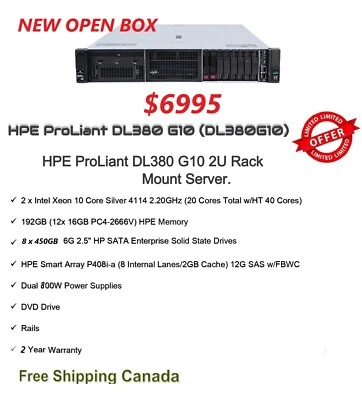 HP ProLiant DL380 Gen 10 | 2x Silver 4114 @2.2GHz 20Core | 192GB | 8x 480GB -NEW - Image 1 of 2