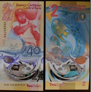 Caraïbes orientales St __ 2 dollars 2023 UNC P. 61 polymère 40e anniversaire
