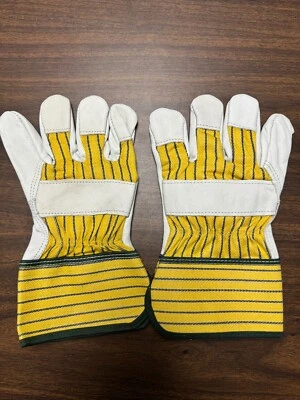 Men’s Work Gloves Grain Leather Palm Durable Striped Back, Medium - Image 1 of 4