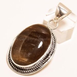Wood Opal Gemstone Handmade Jewelry Silver Plated Gift For Mum Pendant 2.09"